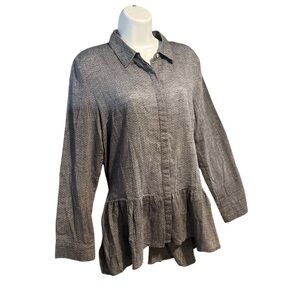 Sunday in Brooklyn Anthropologie Chambray Peplum Button Down Top Medium Gray